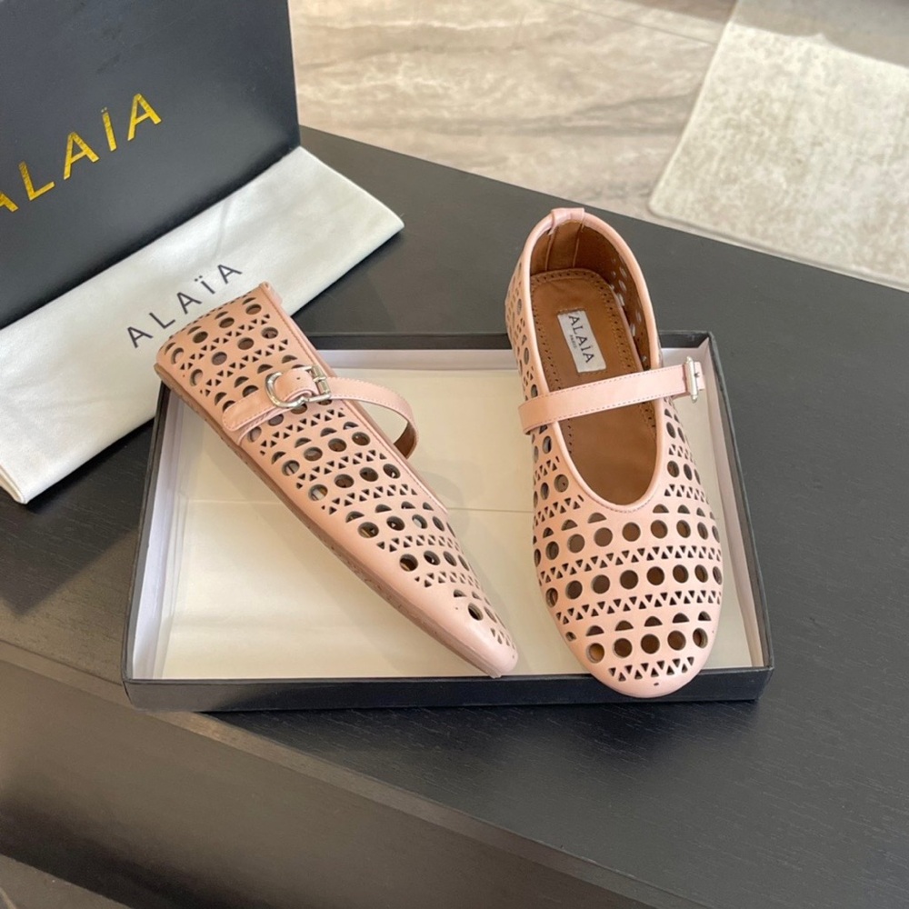 Alaia Pink Perforated Mary Jane Flats - Picture 4 of 8